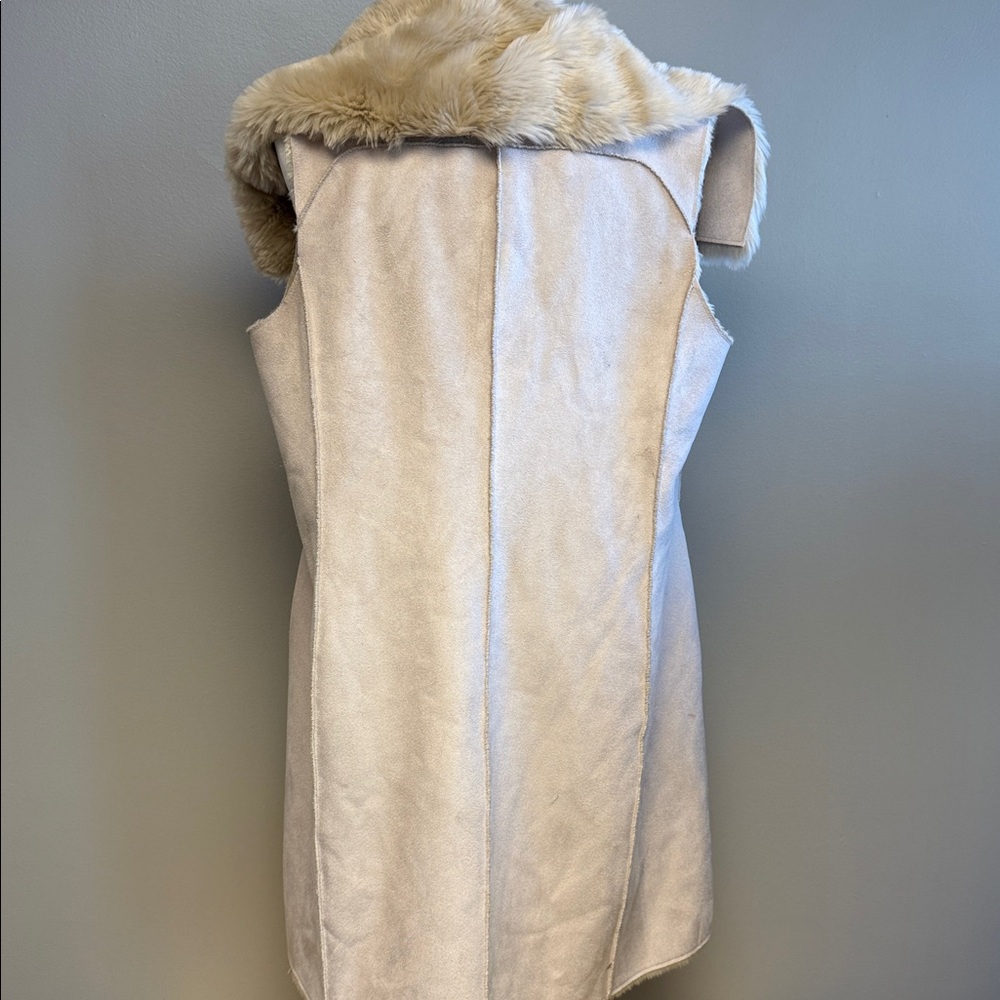 Calvin Klein Faux Fur Shearling Vest Beige Open Front M - Picture 5 of 9